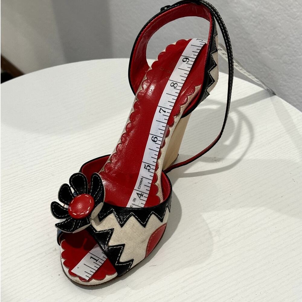 MOSCHINO Wedge Linen Leather Heels US 8 EU38 - Picture 9 of 9